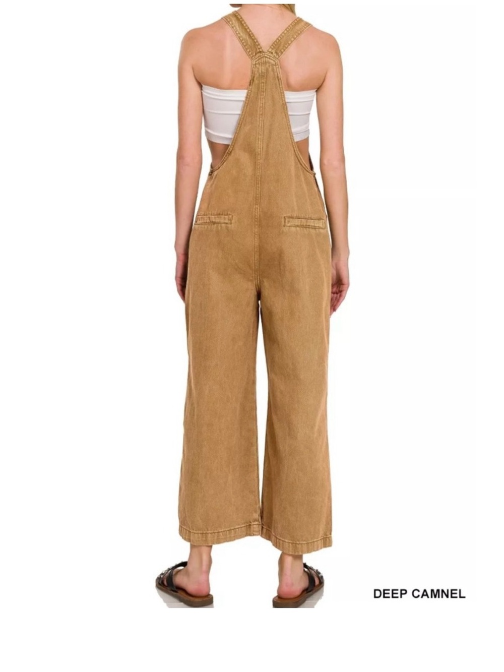 Zenana Outfitters Deep Camel Wide-Leg Women's Overalls knitted strap - Picture 2 of 11